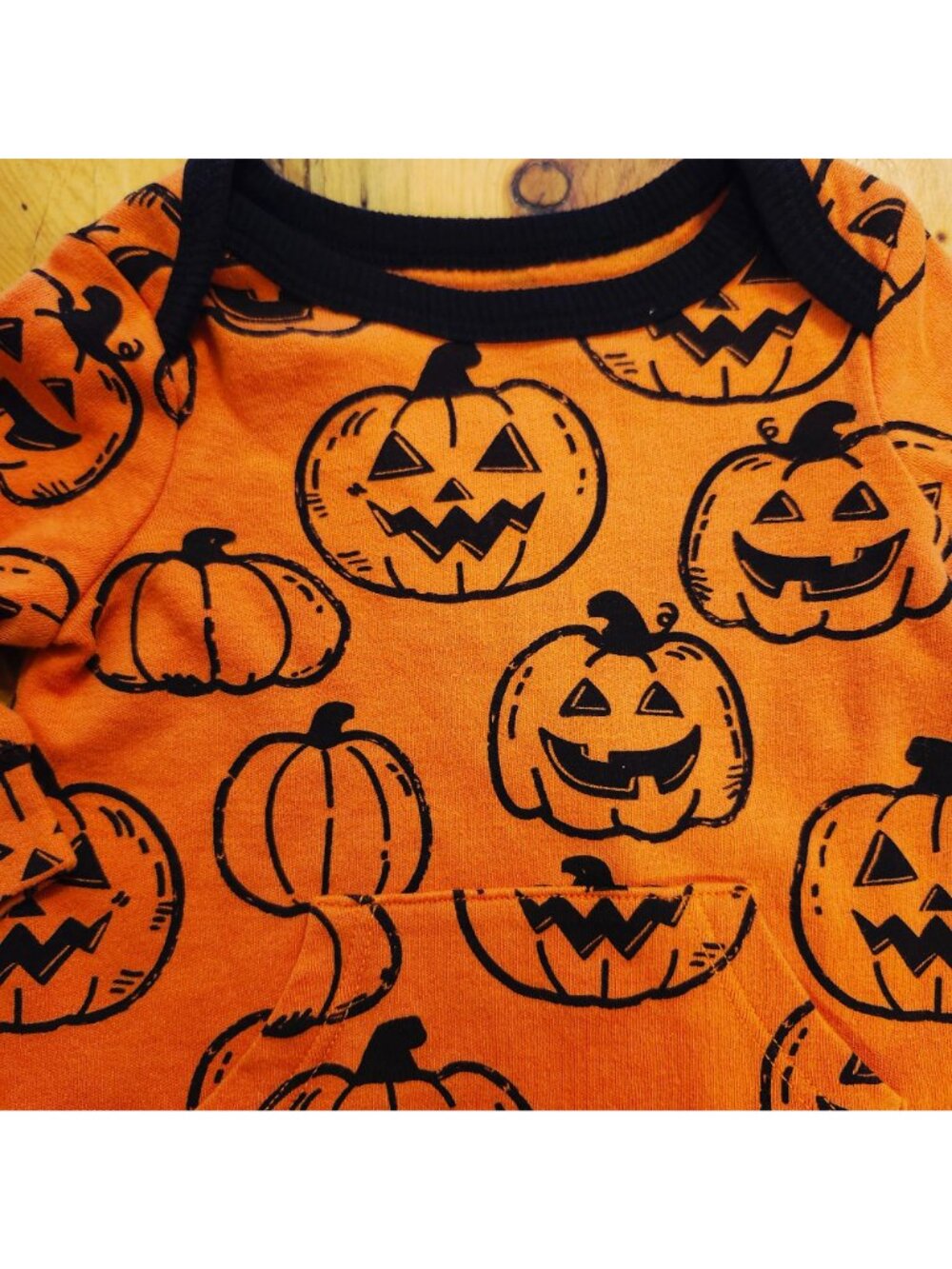 Wonder Nation Baby 0-3M Halloween Pumpkin Print Orange Footless Sleeper Romper - Picture 5 of 6